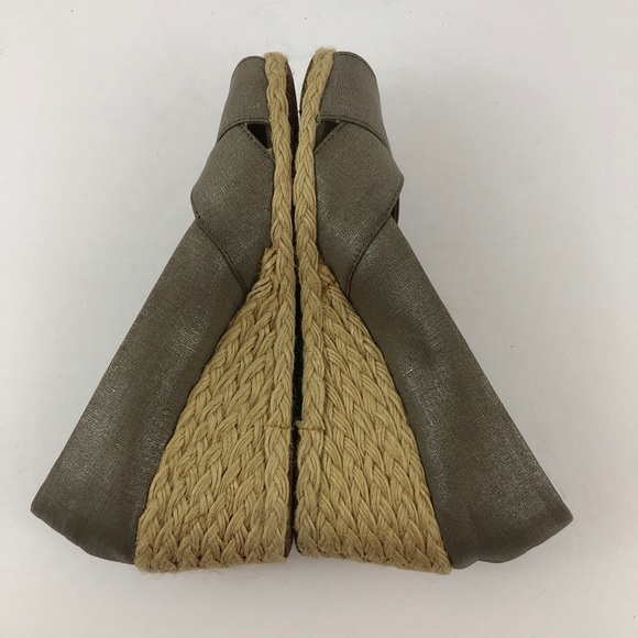 Lauren Ralph Lauren Shoes Womens 9 Cecilia Taupe Linen Wedge Peep Toe Metallic - Picture 10 of 13